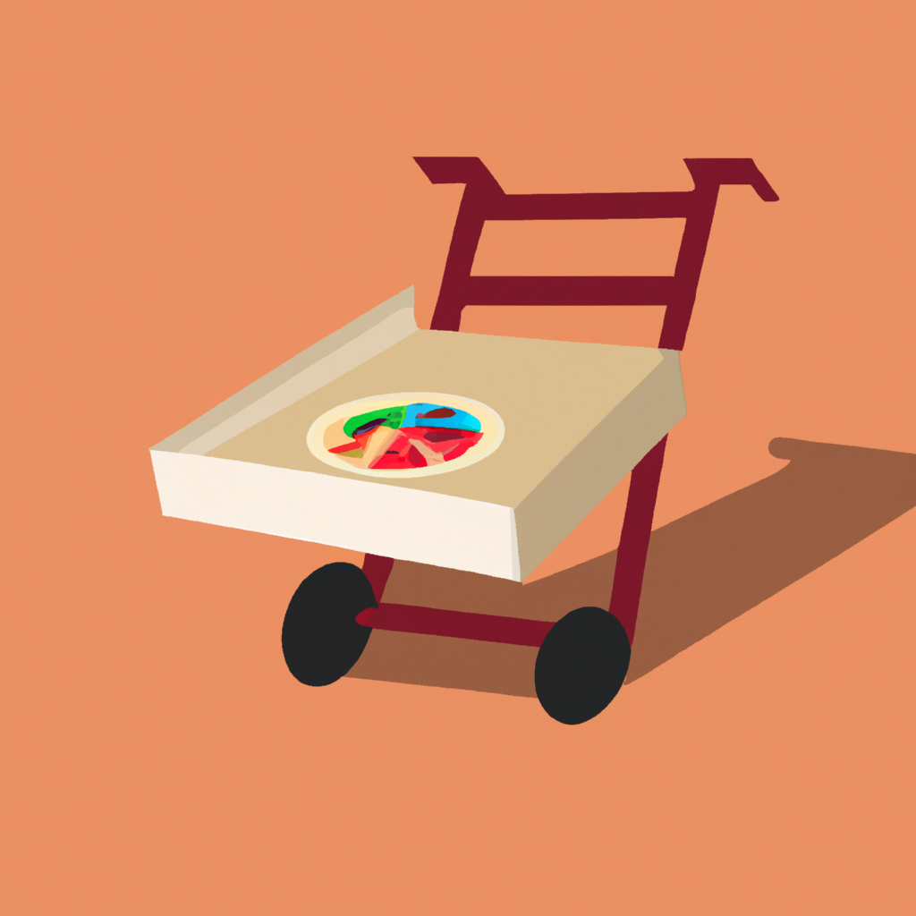 carrito vacío con caja de pizza abierta moderna