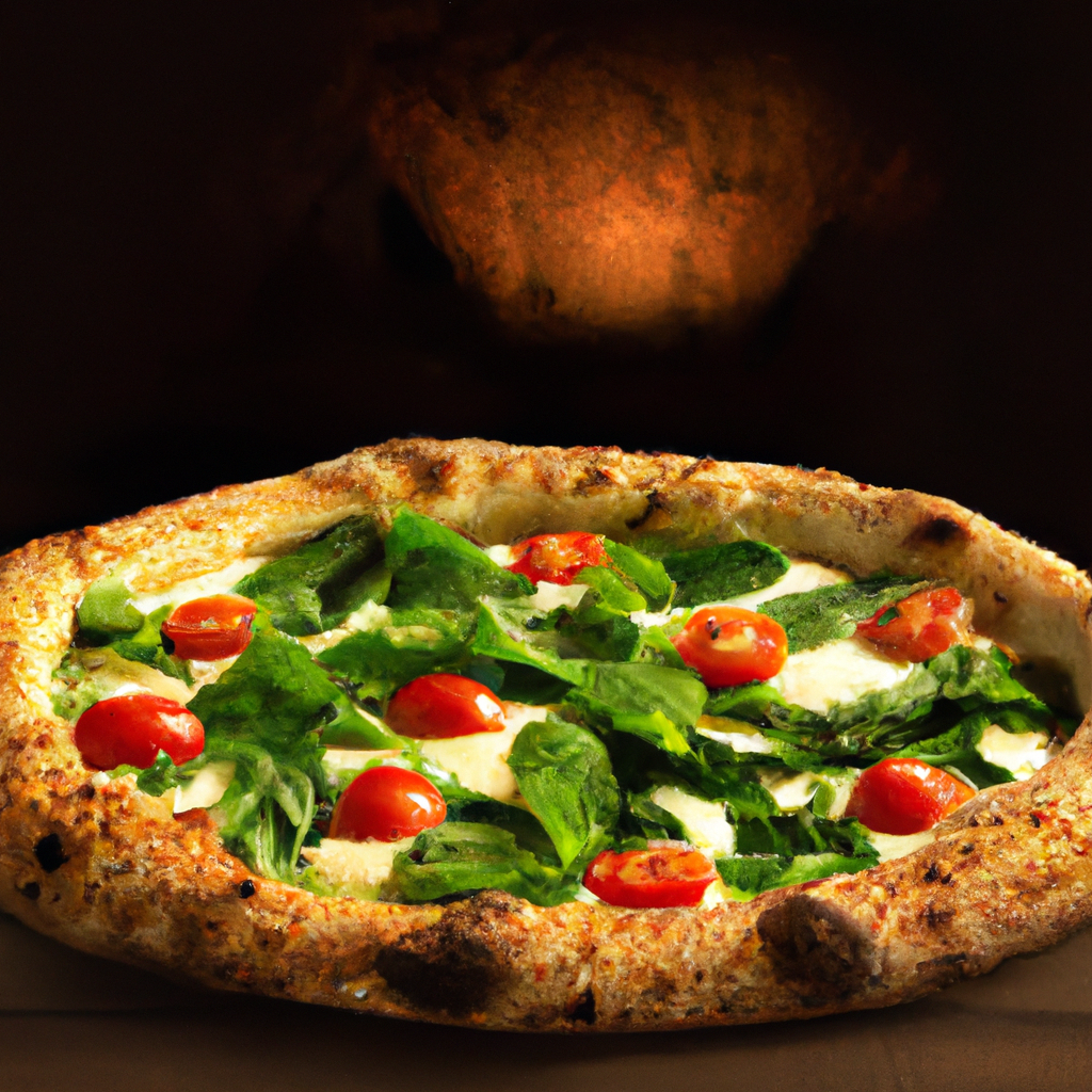 Pizza Margarita saliendo del horno de leña